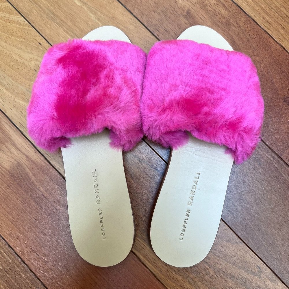 Loeffler Randal Isabel Dyed Shearling Slide Sandals | Hot Pink | Size 6.5